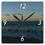 Waves Crashing at Sunset Beach Landscape Square Wall Clock