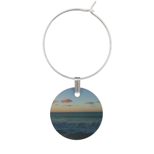 Waves Crashing at Sunset Beach Landscape Wine Glass Charm (Front)