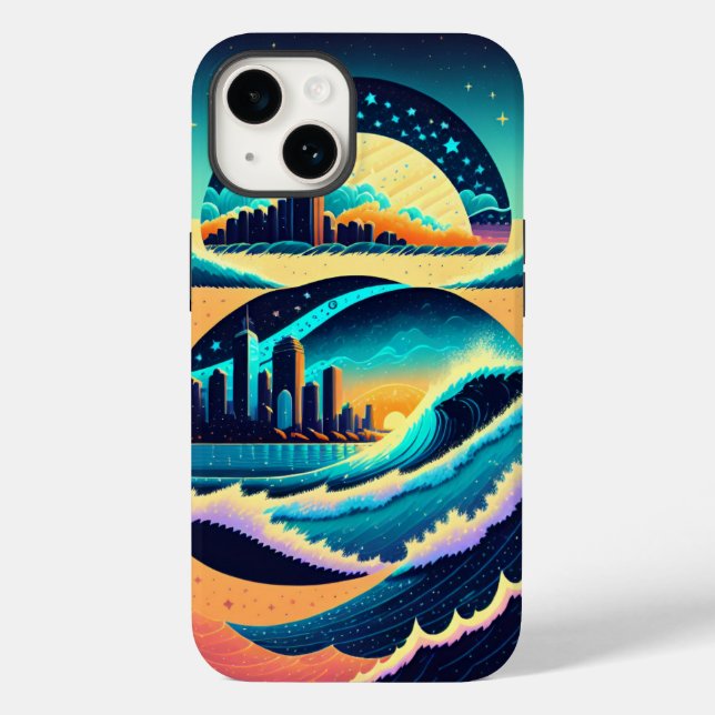 Waves crashing city lights stars night boston Case-Mate iPhone case (Back)