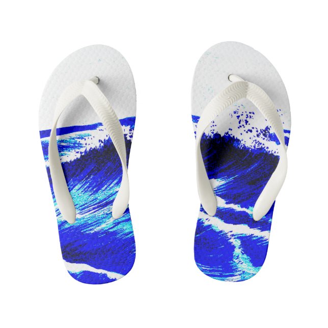 waves crashing kid's flip flops (Footbed)