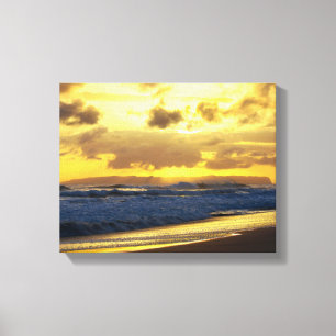 Waves Crashing on Kauai Beach at Sunset Canvas Print