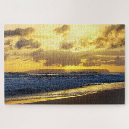 Waves Crashing on Kauai Beach at Sunset Hawaii Jigsaw Puzzle