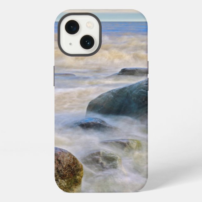 Waves crashing on shoreline rocks iphone case (Back)