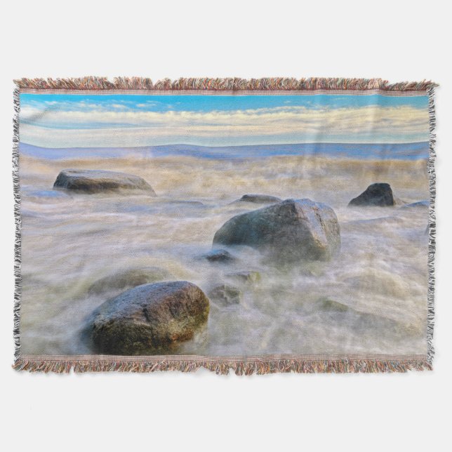 Waves crashing on shoreline rocks throw blanket (Front)