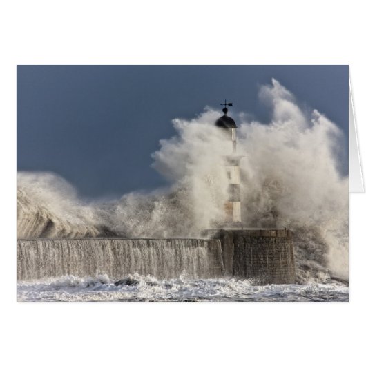 Waves Crashing Up Against A Lighthouse Cards (Front Horizontal)