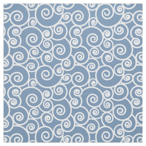 Waves, Curls and Spirals Pattern on Denim Blue Fabric