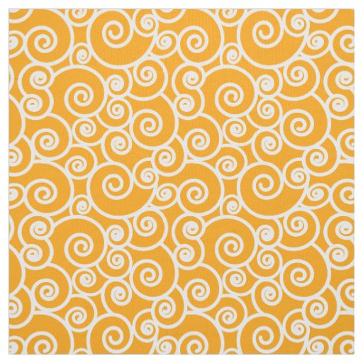 Waves, Curls and Spirals Pattern on Saffron Gold Fabric