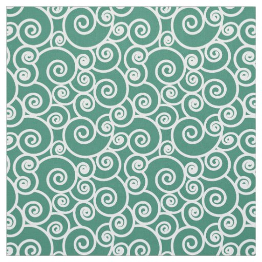 Waves, Curls and Spirals Pattern on Verdant Green Fabric