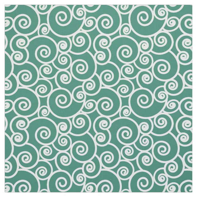 Waves, Curls and Spirals Pattern on Verdant Green Fabric (Swatch)