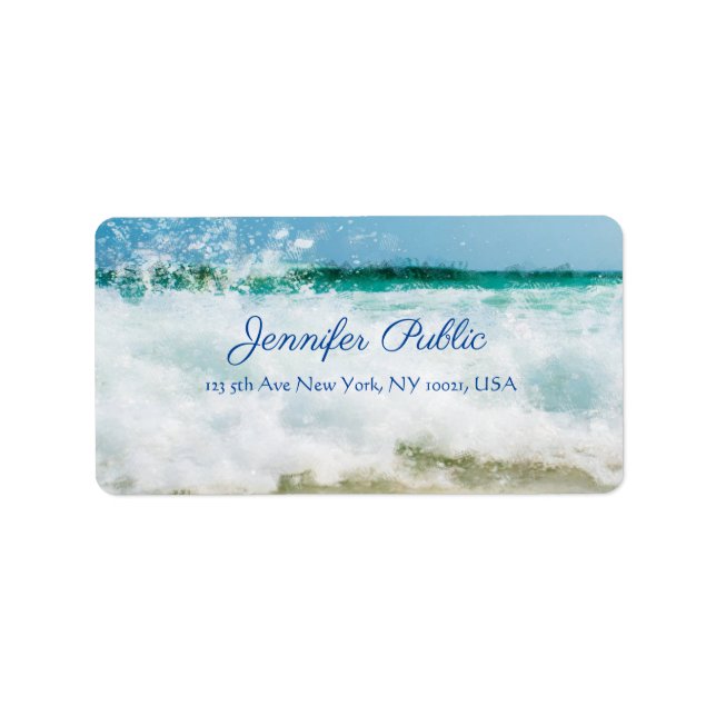 Waves Elegant Oil Painting Modern Script Address Label (Front)