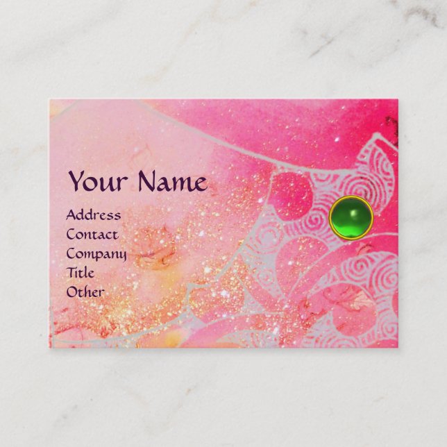 WAVES EMERALD MONOGRAM,bright pink green blue Business Card (Front)