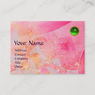 WAVES EMERALD MONOGRAM,bright pink red green blue Business Card