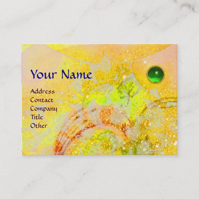 WAVES EMERALD Monogram,bright yellow green orange Business Card (Front)
