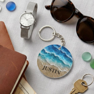 Waves Faux Resin Epoxy Beach Coastal Keychain