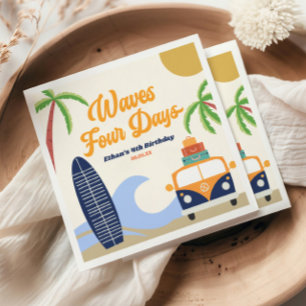 Waves Four Days Surf Blue 4th Birthday Party Napkins