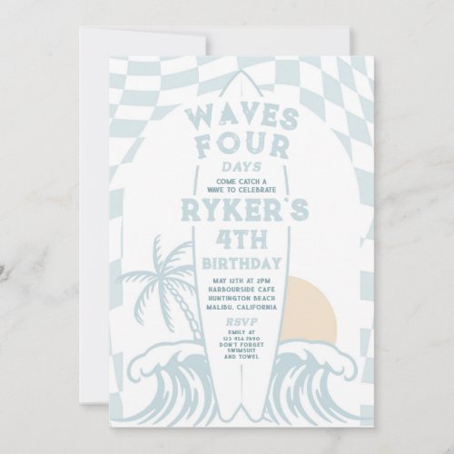 Waves Four Days Surf Surfing 4th Birthday Party Invitation