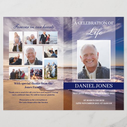 Waves Funeral Program Template | Zazzle