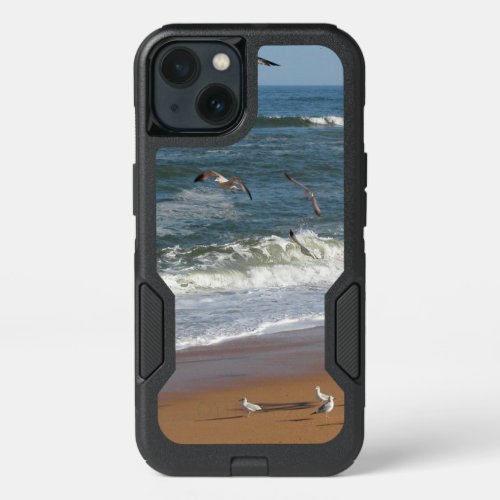 Waves Gently Rolling onto a Beach as Seagulls Soar iPhone 13 Case