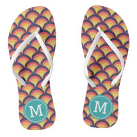 Waves Geometric Pattern Personalize Monogram Flip Flops