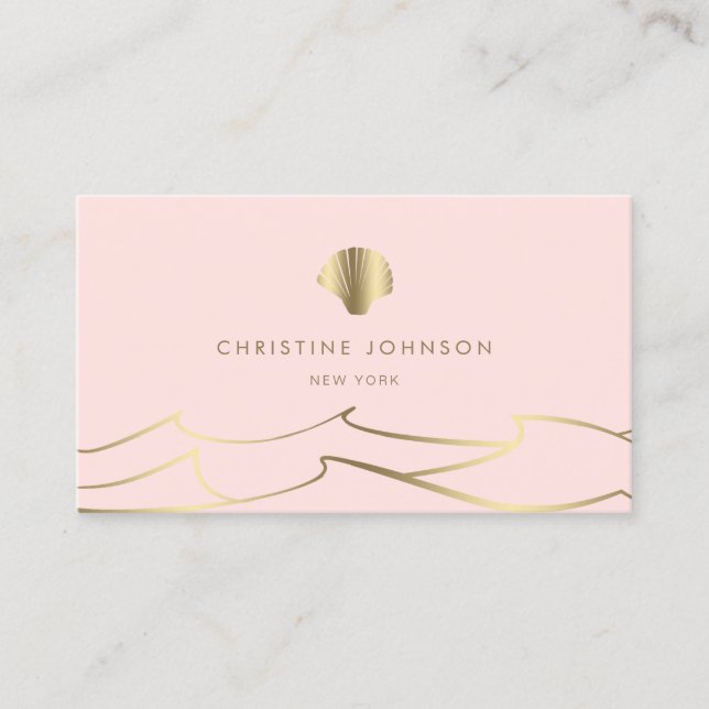 waves golden seashell business card (Front)