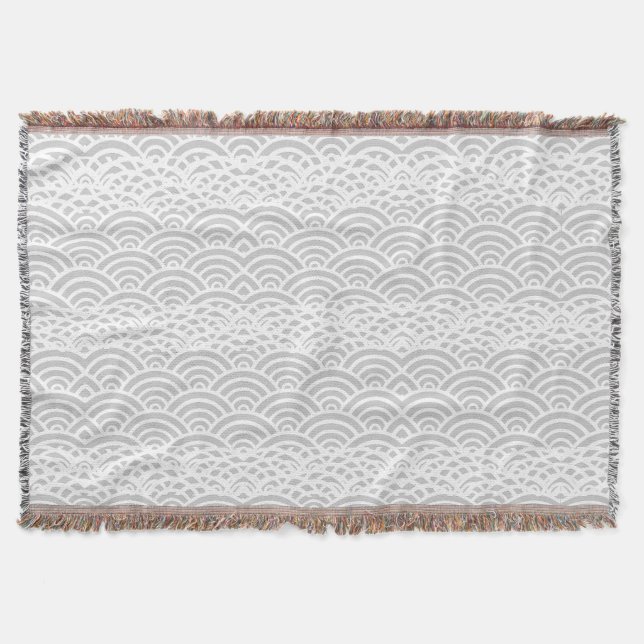 Waves Gray and White Pattern Throw Blanket (Front)