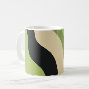 waves, green, black and beige curves colorful coffee mug