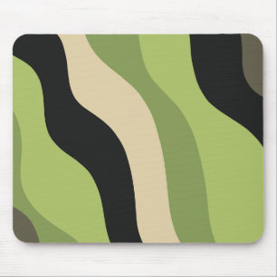 waves, green, black and beige curves colorful mouse pad
