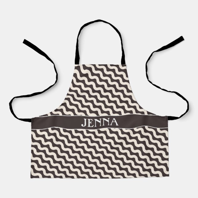 Waves Grey White Minimal Pattern Apron (Front)