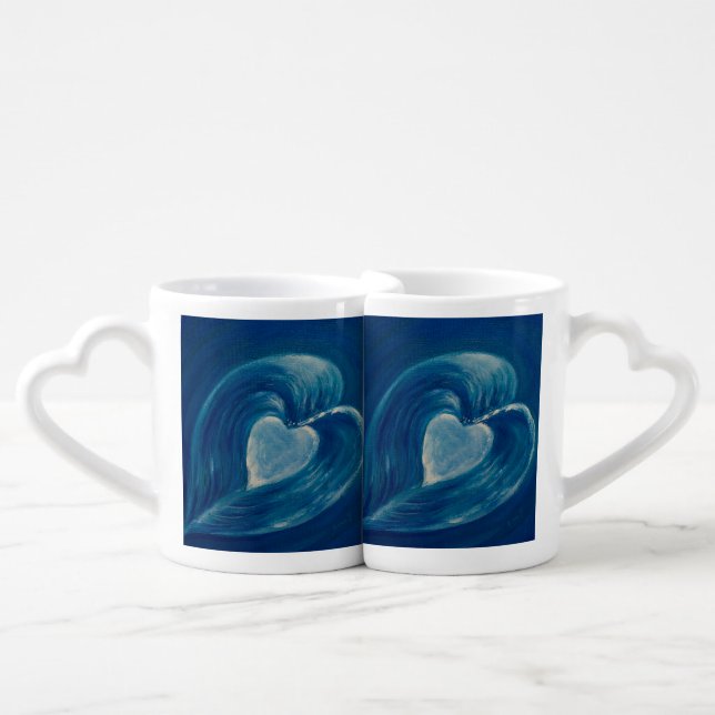Waves heart blew abstract coffee mug set (Front Nesting)