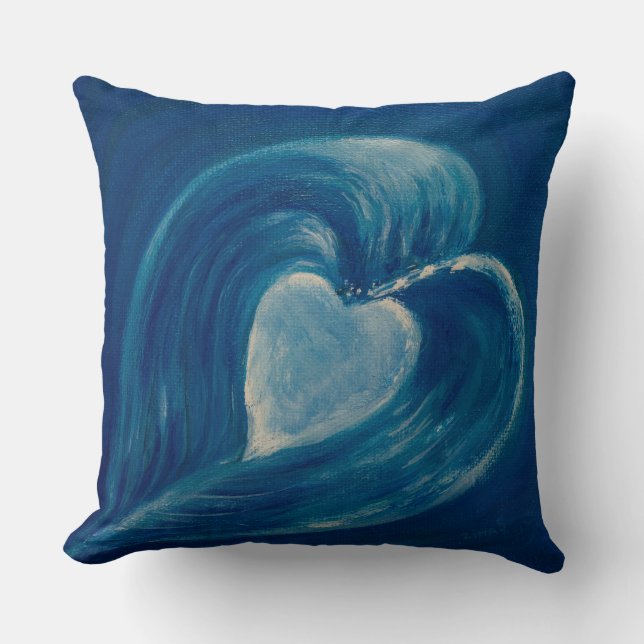 Waves heart blue abstract throw pillow (Front)