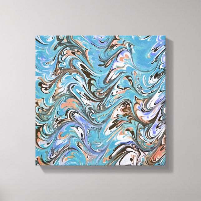 Waves In Blue Acrylic Pour Aqueous Surface Design Canvas Print (Front)