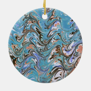 Waves In Blue Acrylic Pour Aqueous Surface Design Ceramic Ornament