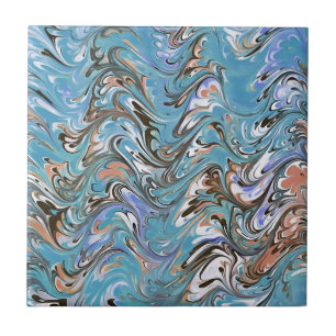 Waves In Blue Acrylic Pour Aqueous Surface Design Ceramic Tile