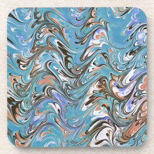 Waves In Blue Acrylic Pour Aqueous Surface Design Drink Coaster
