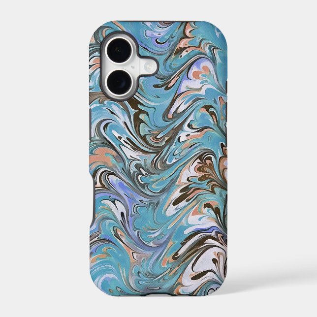 Waves In Blue Acrylic Pour Aqueous Surface Design Iphone Case (Back)