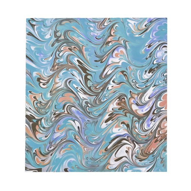 Waves In Blue Acrylic Pour Aqueous Surface Design Notepad (Front)