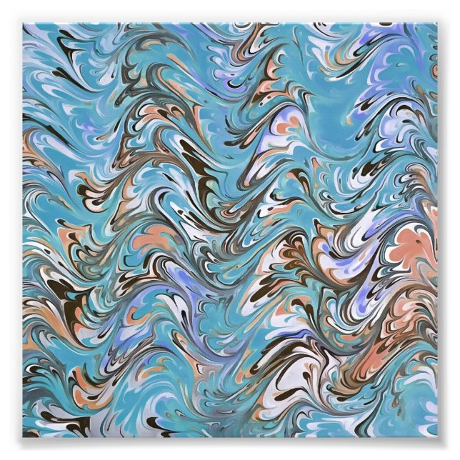 Waves In Blue Acrylic Pour Aqueous Surface Design Photo Print (Front)