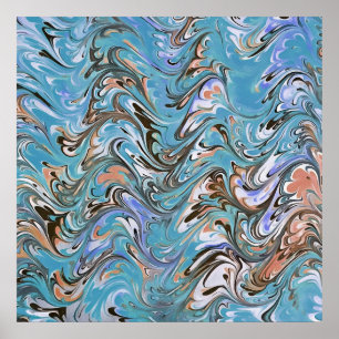Waves In Blue Acrylic Pour Aqueous Surface Design Poster