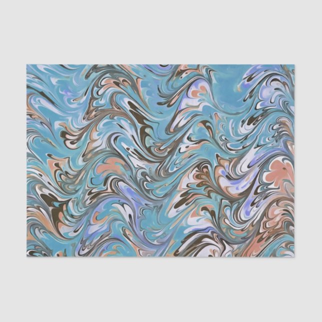 Waves In Blue Acrylic Pour Aqueous Surface Design Tissue Paper (Front)