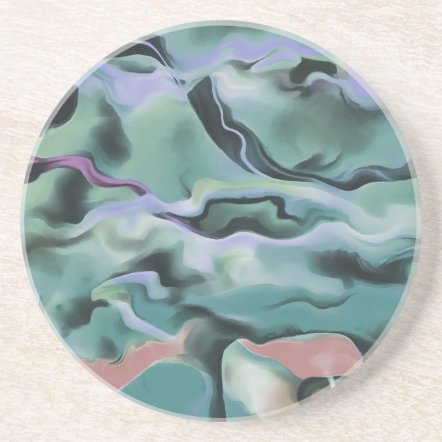 Waves In Harmony Acrylic Marbleizing Abstract Art Drink Coaster (Front)