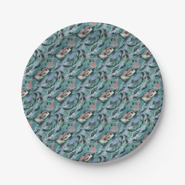 Waves In Harmony Acrylic Marbleizing Abstract Art Paper Plates (Front)