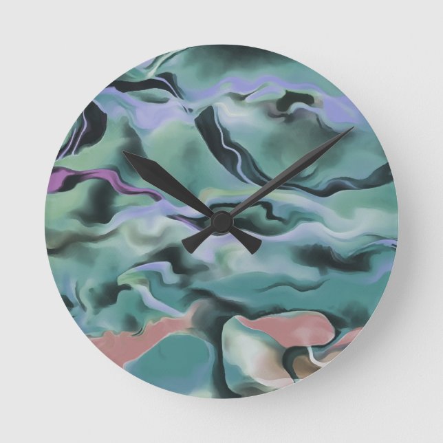 Waves In Harmony Acrylic Marbleizing Abstract Art Round Clock (Front)