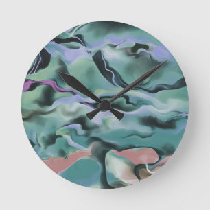 Waves In Harmony Acrylic Marbleizing Abstract Art Round Clock