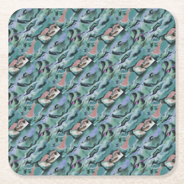 Waves In Harmony Acrylic Marbleizing Abstract Art Square Paper Coaster (Front)