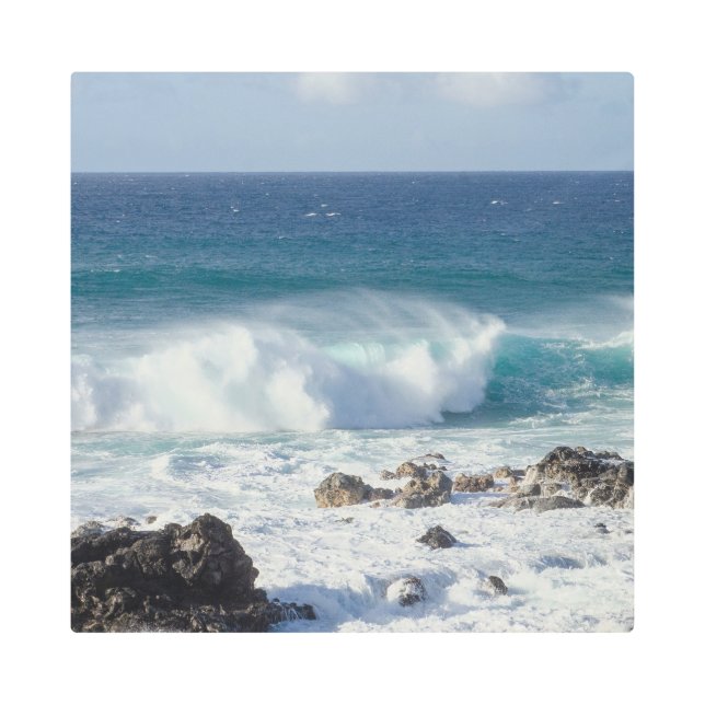 Waves In Maui, Hawaii Landscape Photography Metal Print (Front)