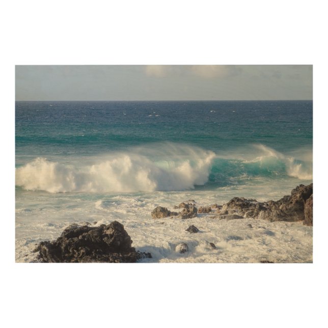 Waves In Maui, Hawaii Landscape Photography Wood Wall Art (Front)