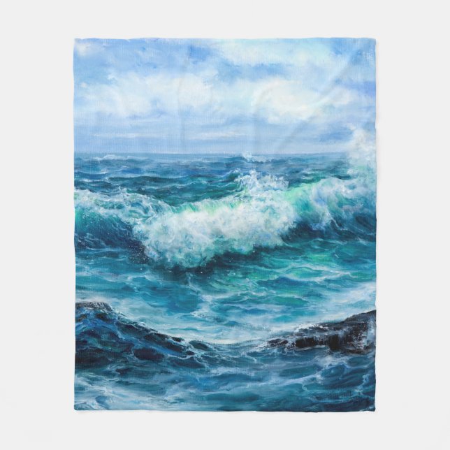 Waves in ocean. Modern Impressionism, modernism, m Fleece Blanket (Front)