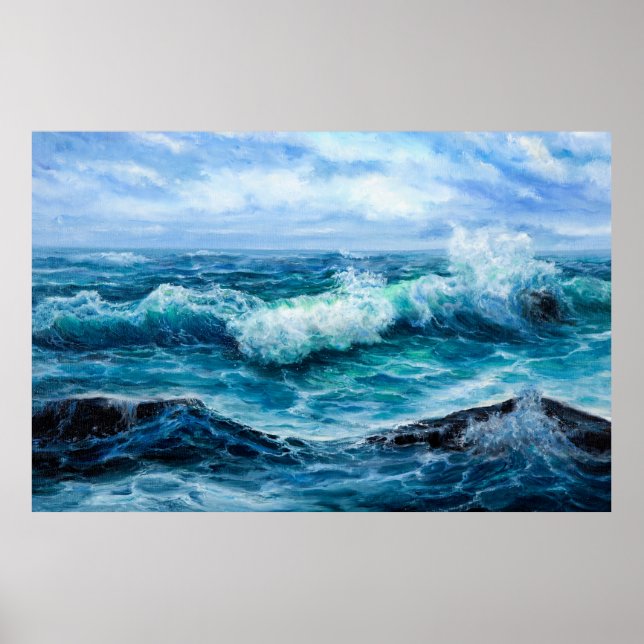 Waves in ocean. Modern Impressionism, modernism, m Poster (Front)