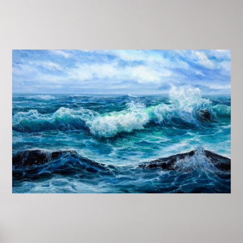 Waves in ocean Modern Impressionism modernism m Poster