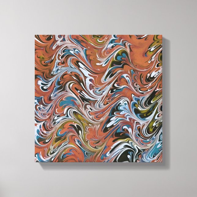 Waves In Red Acrylic Pour Aqueous Surface Design Canvas Print (Front)
